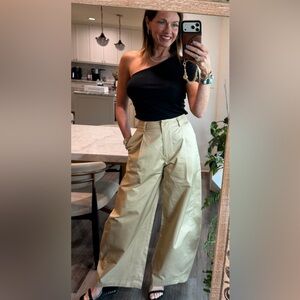 High-Waist Wide Leg Pants in Beige